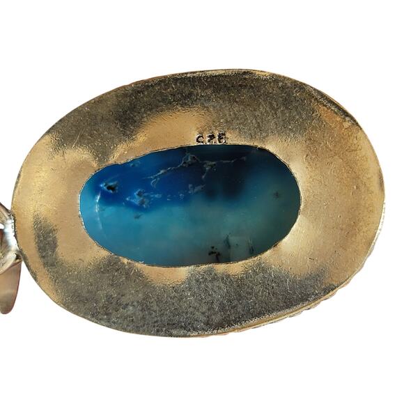 Blue Opal Pendant – Handmade Sterling Silver 1.5" Oval Necklace - Picture 8 of 12
